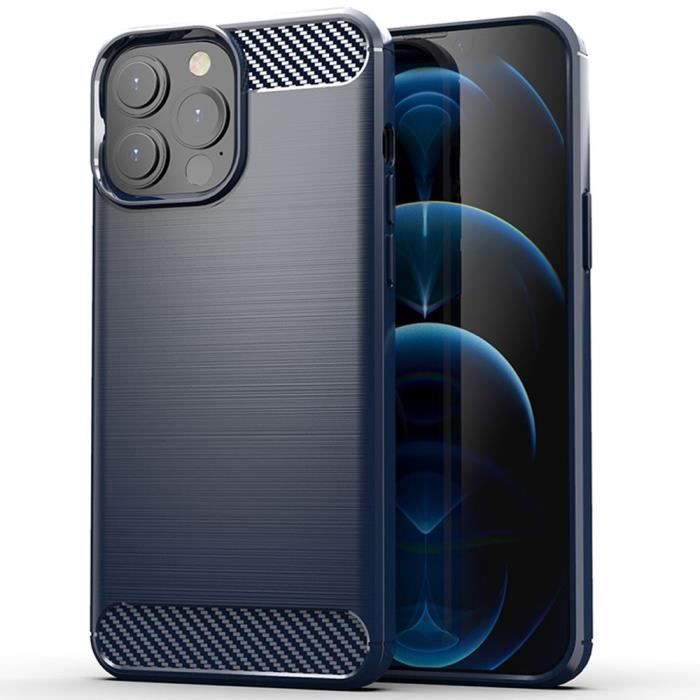 Coque de Protection - PROSHOP - pour iPhone 12 Pro - Effet Carbone - Souple - Anti Choc - Bleu Marine