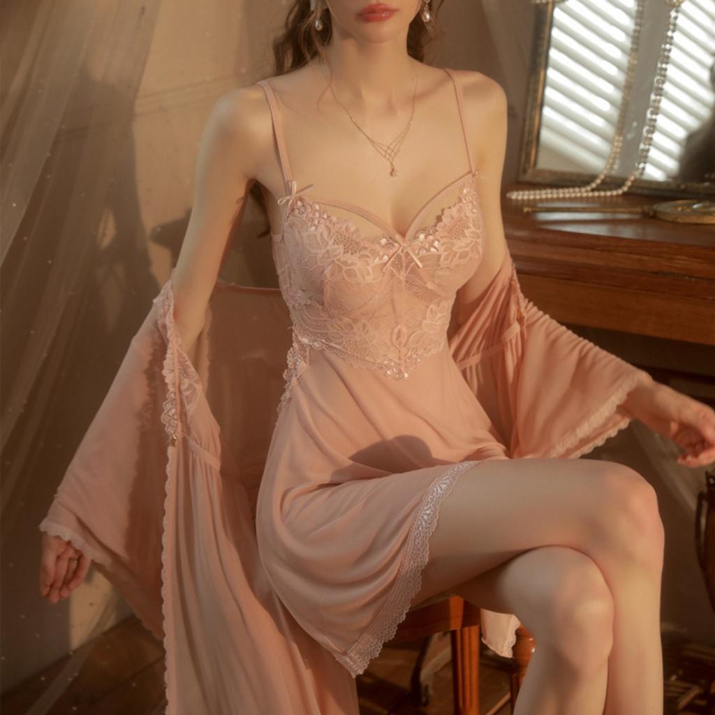 Pyjama Seduction Dentelle Bretelles Sexy Nuisette Ensemble Maille Transparente Grande Taille