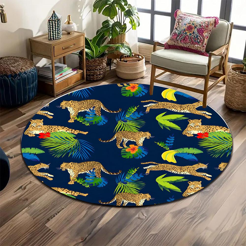 Tropical Leopard Pattern Rug Print round rug, living room, bedroom, playroom carpet, non slip floor mat, gift
