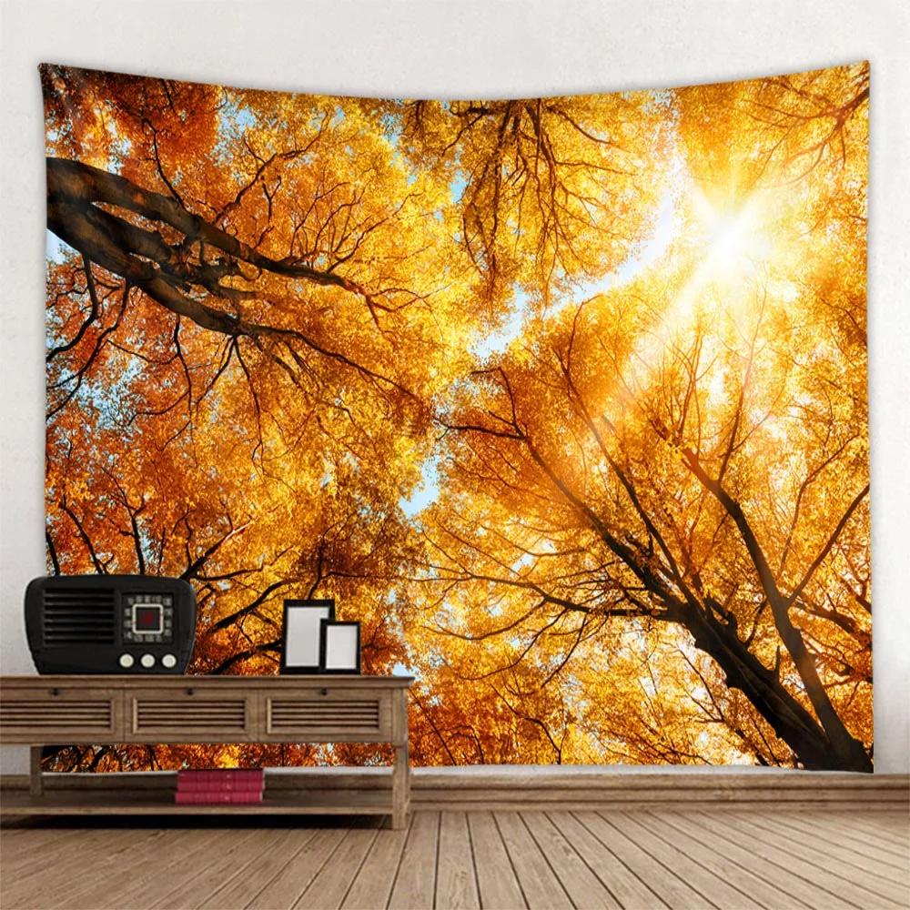Red Forest Sky Jungle Waterfall Tapestry Bohemian Wall Hanging Home Art Fabric Mural Background Decoration Poster