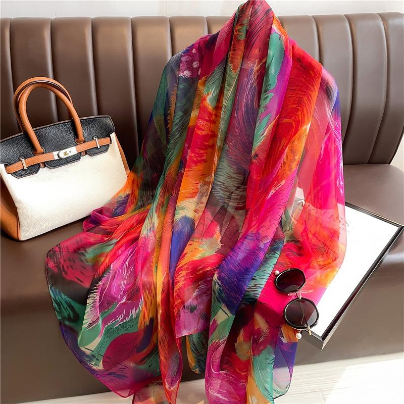 Yourou Yarn Scarf Women's Large Size Fashion Color Temperament Simulation Silk Large Shawl Commuter Sun Protection Light Luxury Silk Scarf
