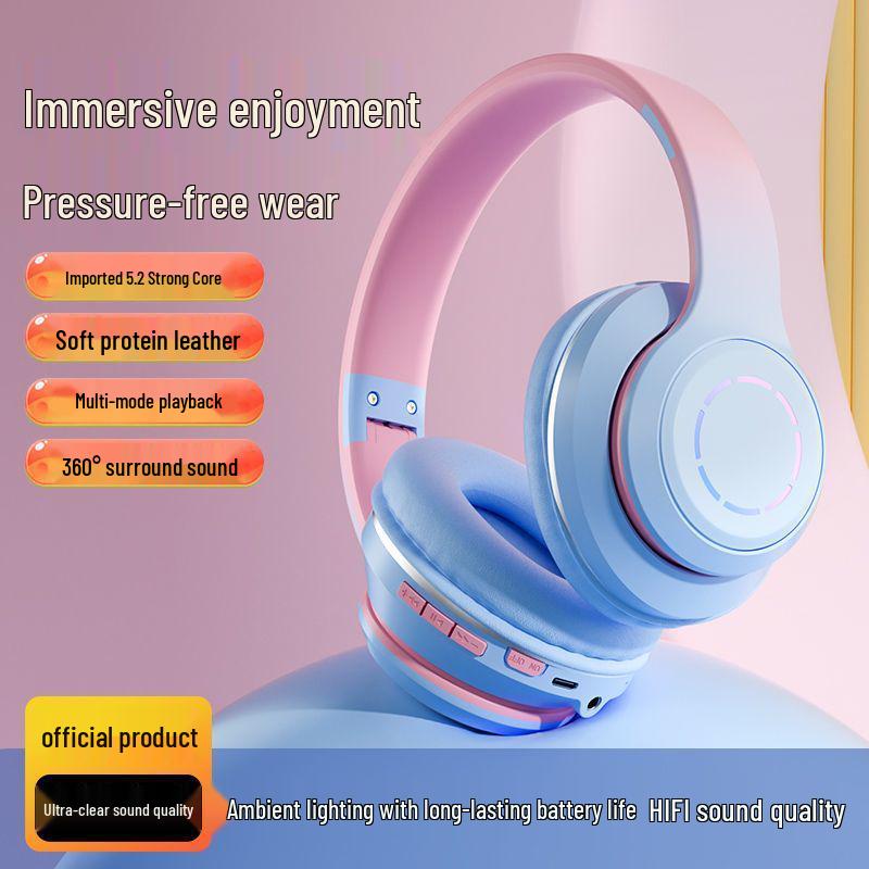 Over-ear Wireless Noise-Cancelling Bluetooth Gaming Headset with Heavy Bass, Compatible with Apple and Huawei Phones