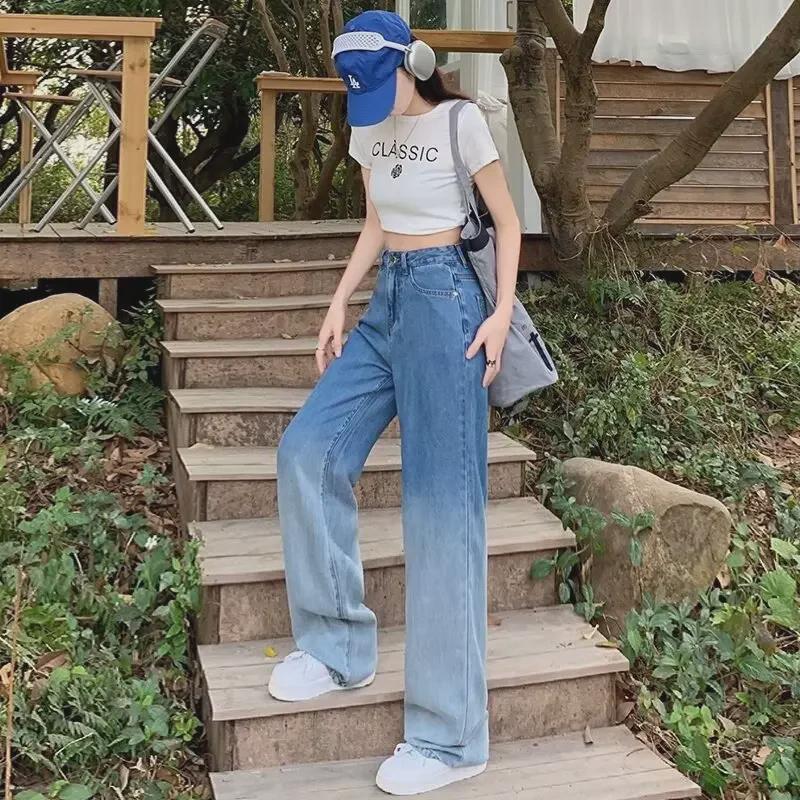 Women's High-Waisted Black Gradient Wide-Leg Jeans (2024 Summer Collection)