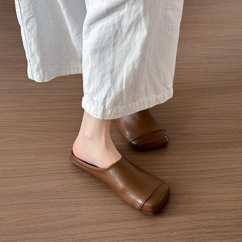 

Fashion Solid Color Flat Slippers Women s Fashion Square Head Splicing Deep Mouth Set Foot Soft Sole Non-slip Low Heel Shoes 40