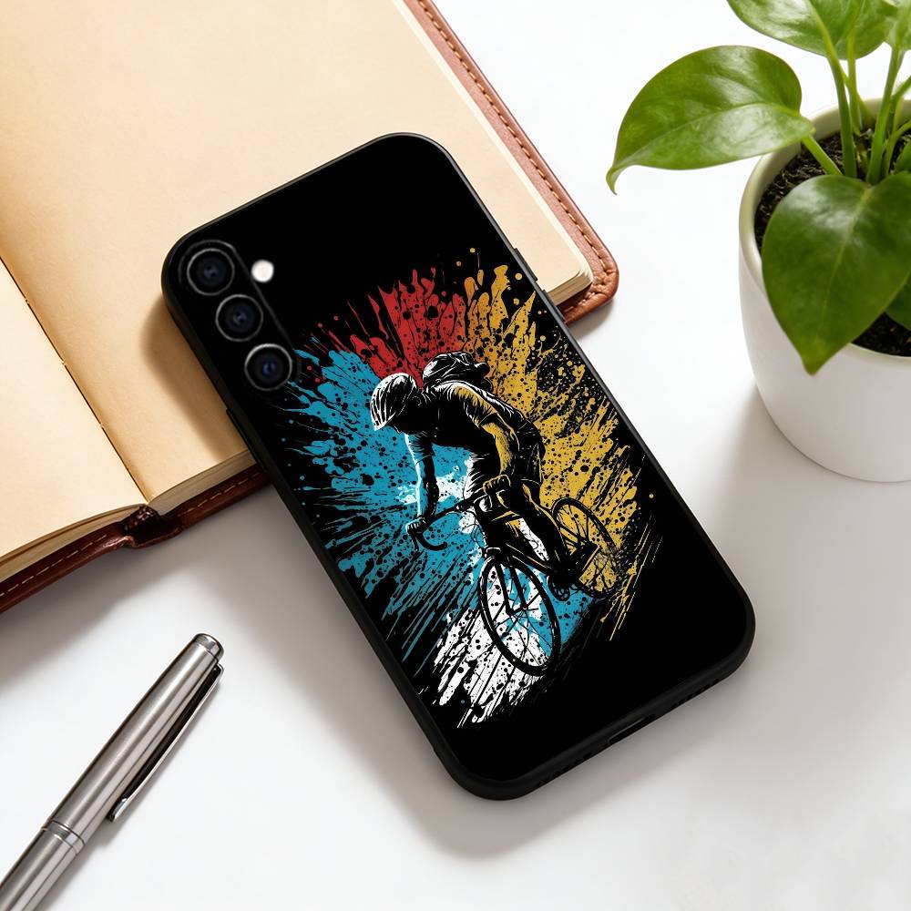 

cycling Phone Case Black Silicone Soft For Samsung Galaxy A73,A72,A71,A70,A53,A52,A51 Samsung a73 5g