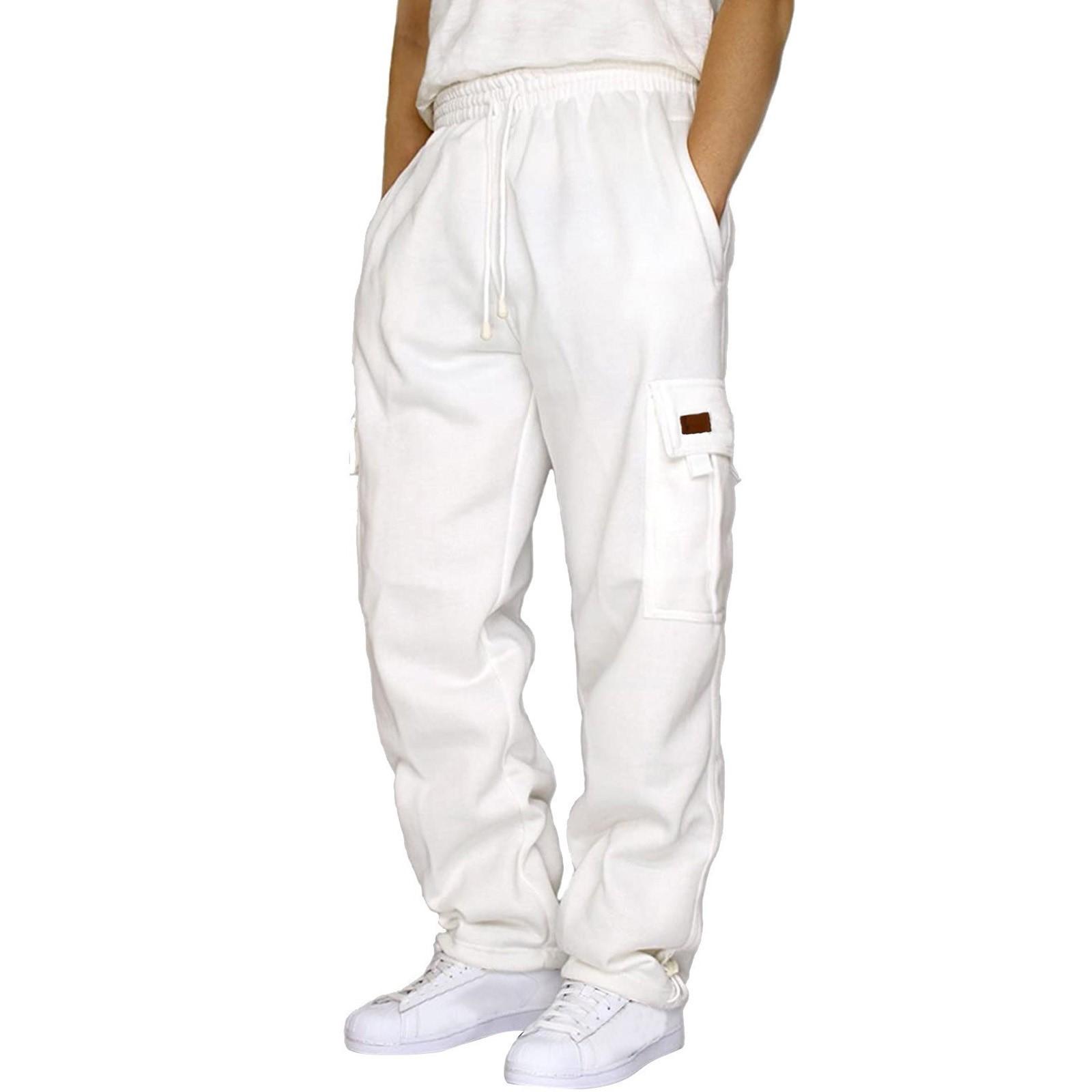 

Cross-border Foreign Trade Explosion Men s Casual Trousers Fleece Tied Feet Multi-pocket Tether Loose Tooling Trousers S белый