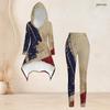 Women Plus Size Hooded Long Sleeve American Flag Printed High Low Top Fitted Pants Two Piece Set