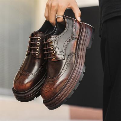 Fashion Men Luxury Fashion Wedding Party Dress Carving Brogue Shoes Brown Original Leather Derby Shoe  Designer Platform Footwear