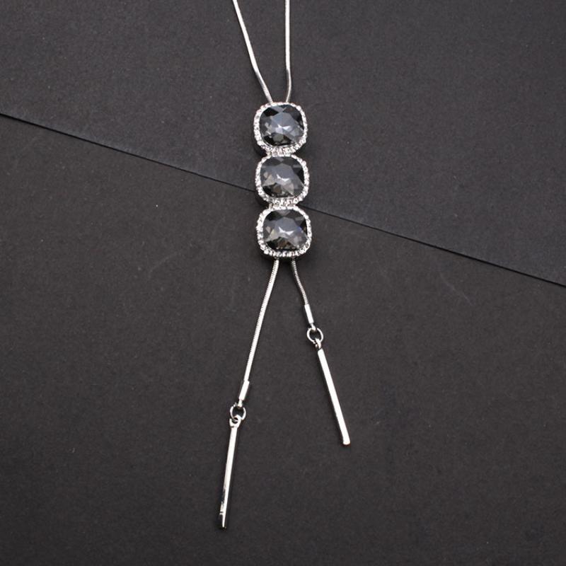 1PC Women Snake Chain Pendant Necklaces Sweater Chain Crystal Long Tassel Necklace Accessories серый