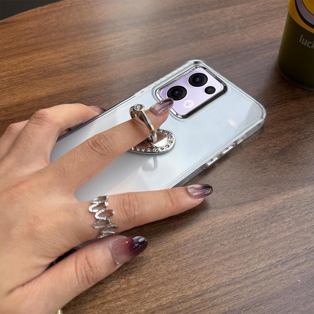 Luxury Bling Rhinestone Heart Ring Bracket Clear Phone Case for OPPO Reno13 5G Stand Cover