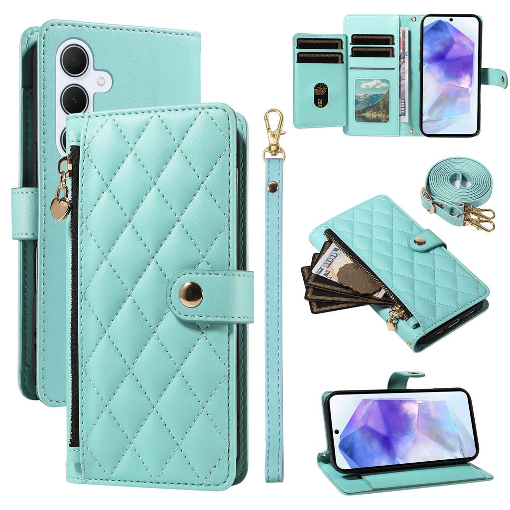 For Samsung Galaxy A55 5G Wallet Case with Straps,Rhombus Leather Stand Phone Cover