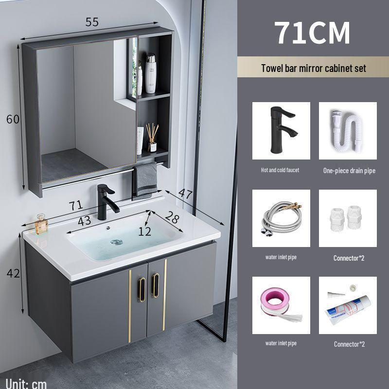 Small Wall-Mounted Bathroom Cabinet with Integrated Ceramic Washbasin