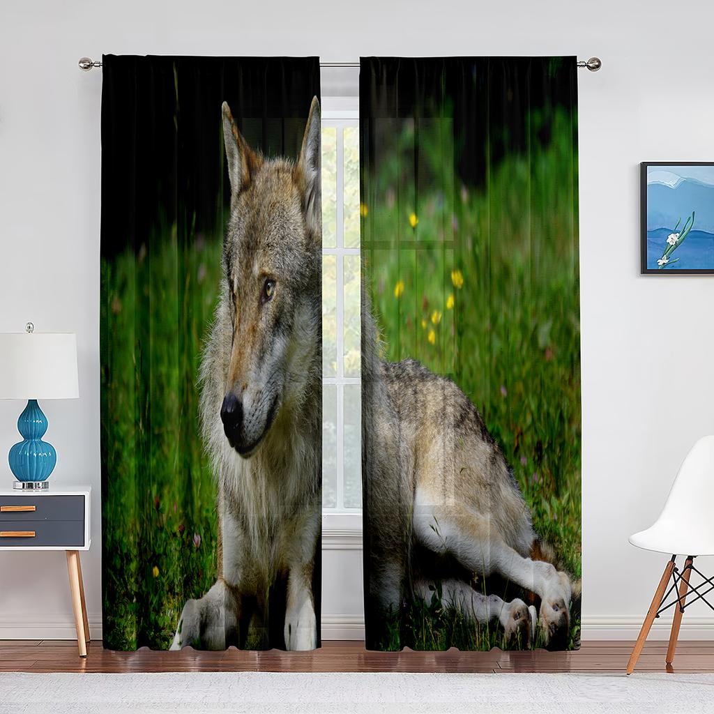 Pack of Wolves In Winter Forest Fantasy Tulle Curtains for Living Room Bedroom Chiffon Sheer Voile Kitchen Window Curtain Drapes