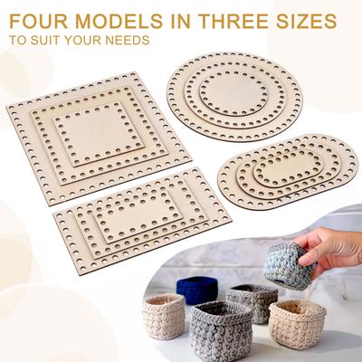 3 Pcs/Set Crochet Basket Base Poplar Plywood Unfinished Blank Cross Stitch Carved Hand-Woven DIY Crafts Basket Wooden Bottom
