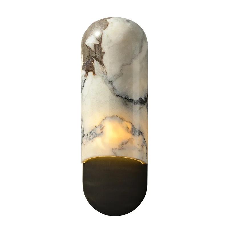 Retro Dinosaur Egg Shape Natural Stone Art Wall Lamp Yellow Travertine Hemisphere LED Sconce Atmosphere Corridor Light Fixtures