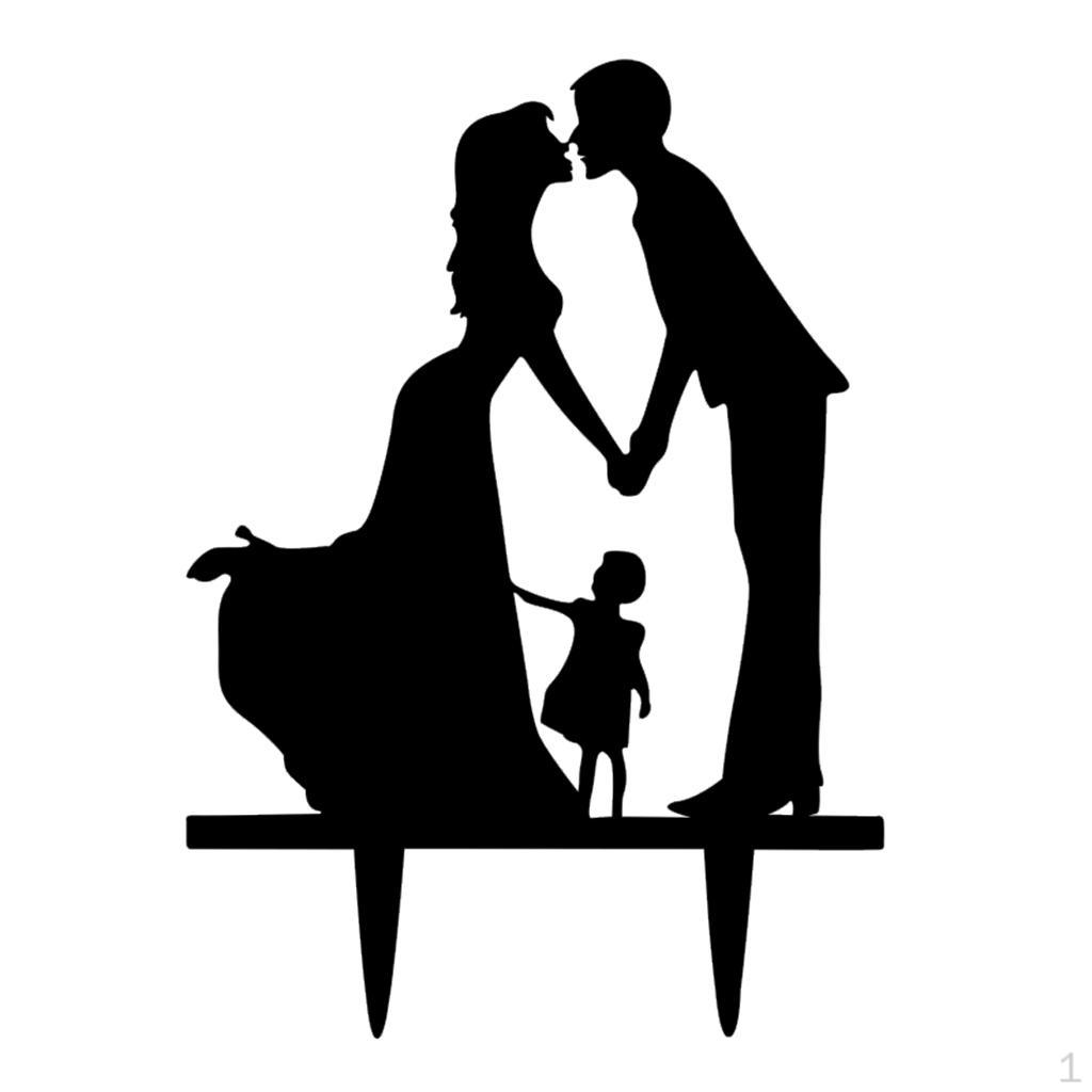 Romantic Birde & Groom Silhouette with Kid Acrylic Wedding Cake Topper