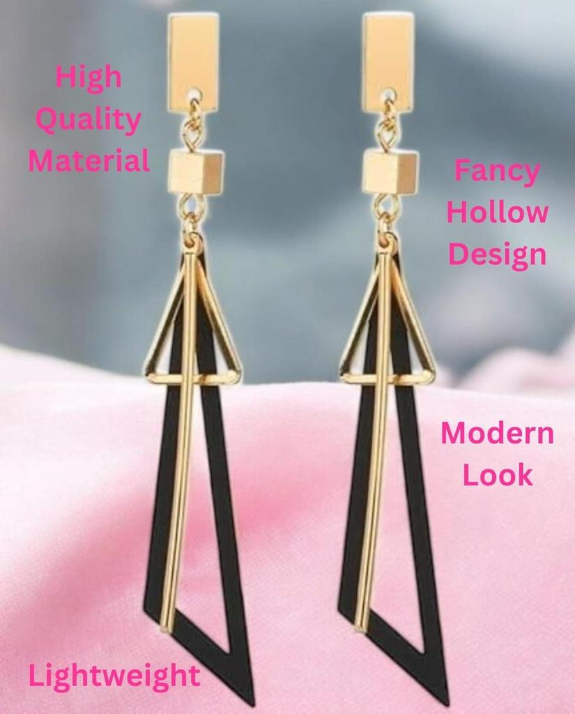 Fancy Hollow Triangle Long Geometric Drop Earrings for Girls & Women