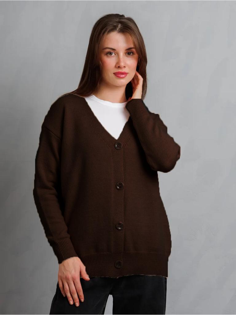 Solid Color Knitted Cardigan Female Autumn and Winter Loose Simple Casual V-neck Sweater Female Comfortable Versatile and Fashionable