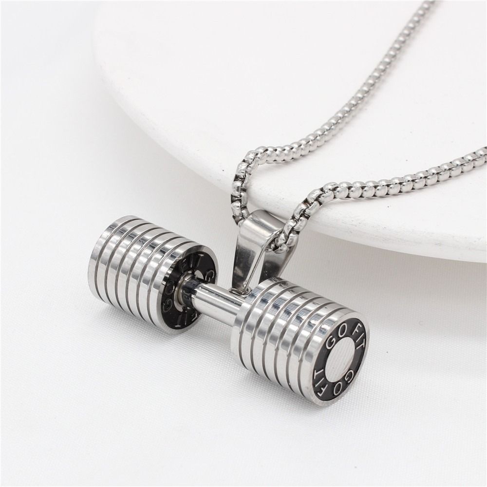 Zinc Zinc Alloy Fitness Series Pendants Bead Chain Dumbbell Sports Necklace  Jewelry Accessories