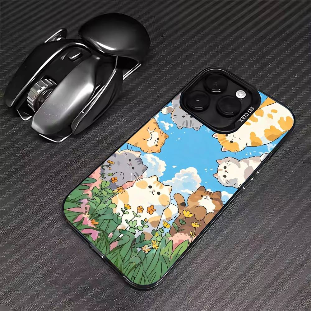Popular Coffee Cat Cartoon Phone Case For iPhone 17 16 15 14 13 12 11 Pro Max XS Max 7 8 Plus Shockproof Silicone Matte Cover