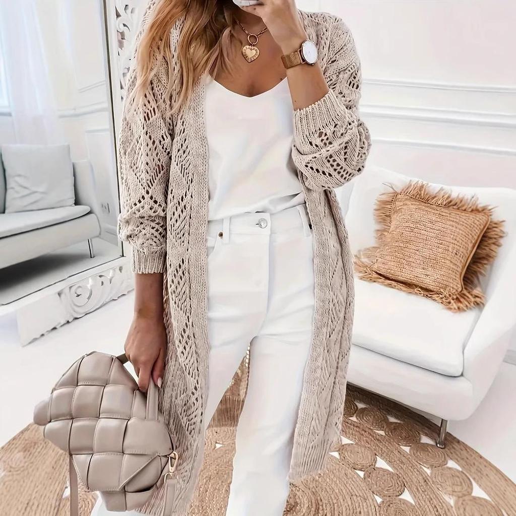 Women's Mid-Length Chunky Knit Solid Cardigan Sweater