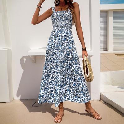 Women's Summer Print Slip Dress Sweet Floral Backless Dress