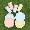 30/40Pcs Disposable Party Plates Tableware Macaron Color  Cake Plate Paper Cup Dishes Set Birthday Party Wedding Dinner Supplies