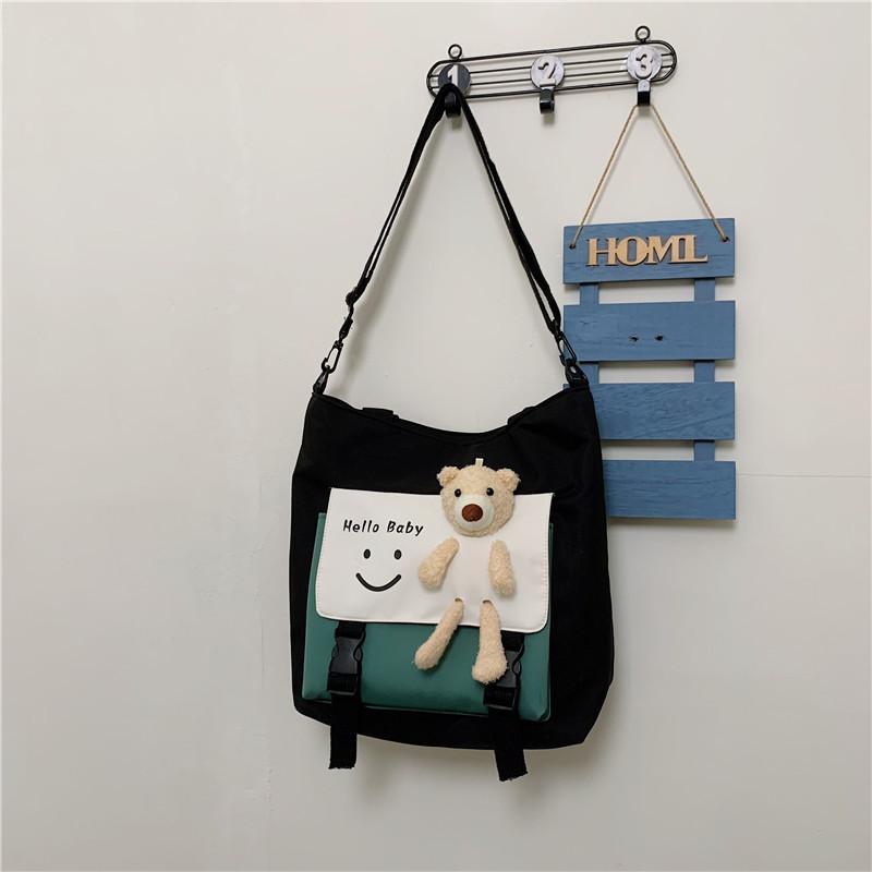 

Студенческая сумка-тоут, сумка-мессенджер, большая вместимость, милый объемный медведь, для учеников начальной школы на занятия, сумочка, косметичка через плечо one size fits all чёрный