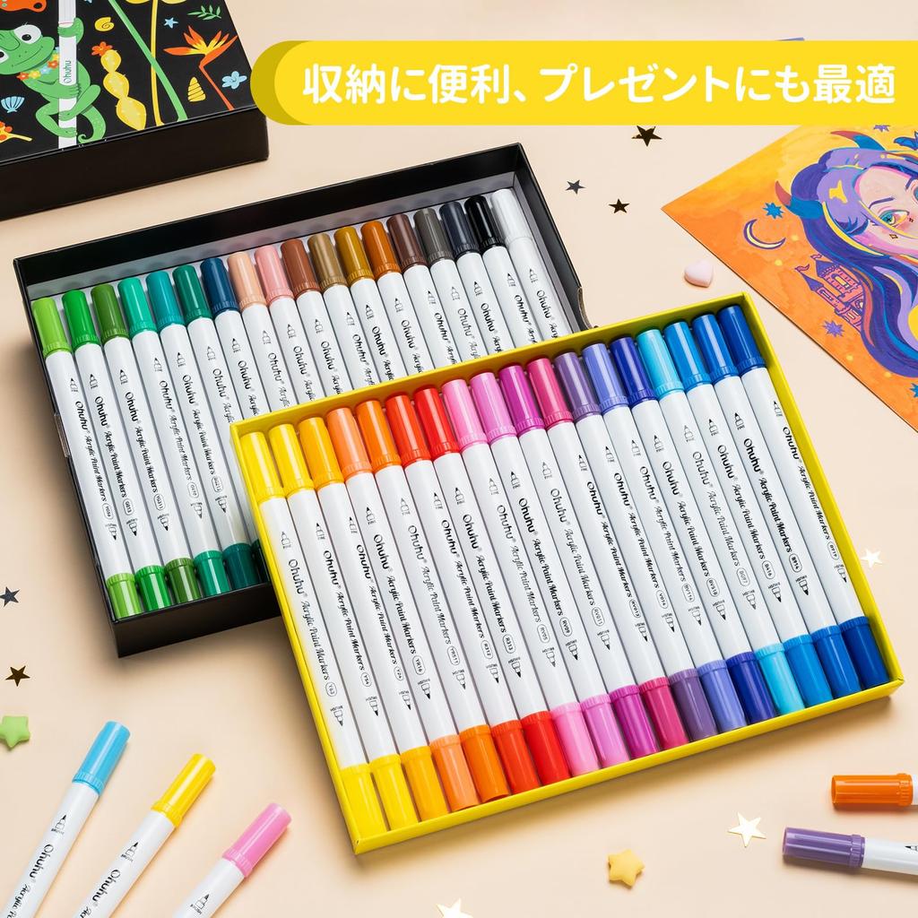 Ohuhu Acrylic Brush Type and Fine Filled with Acrylic Opaque Paint Markers for Storage Case Included Markers, Point, 36-Color Set, Pens, Water-Based