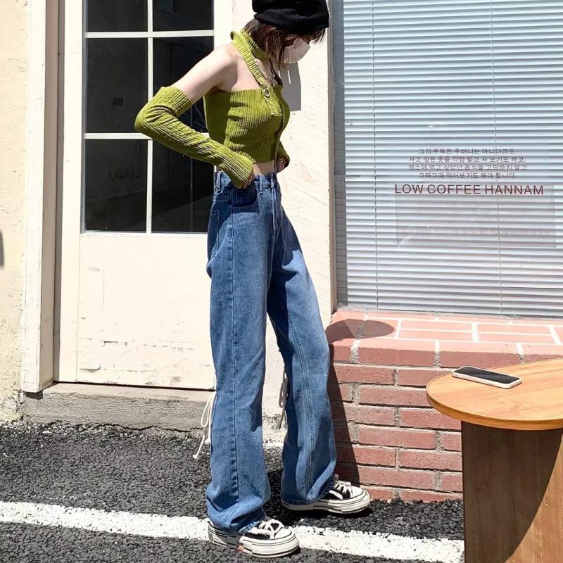 

Женские модные джинсы прямого кроя светлого тона с застежкой-молнией 2023 года — стильная мода на весну и осень 4XL синий