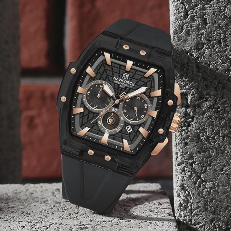 Men Watches Multifunctional Chronograph Wristwatches Luminous Hands Waterproof Silicone Strap Watch Square Dial