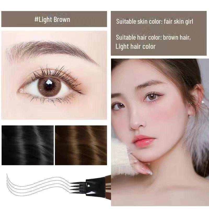 Four-Fork Long-Lasting Waterproof Eyebrow Pencil - Sweat-Proof and Smudge-Proof, Perfect for Beginners