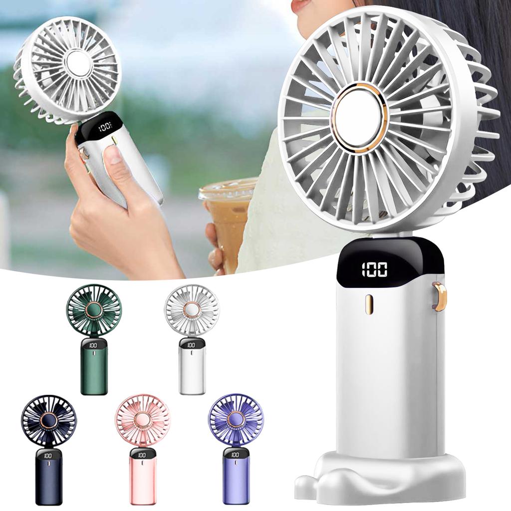 Tragbarer Handheld-Mini-Ventilator 1200mAh USB-Wiederaufladbarer Ventilator 5-Stufen-Einstellung Mit Handyhalterung Display für Zuhause Outdoor-Einsatz