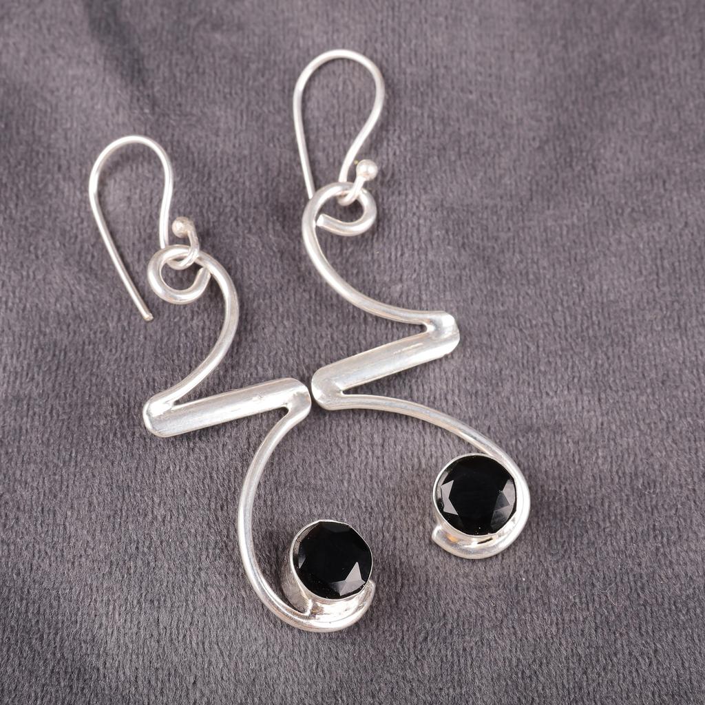 Black Onyx Gemstone Silver Jewelry, 925 Sterling Silver Earrings, Handmade Designer Onyx Earrings Gift For Activists
