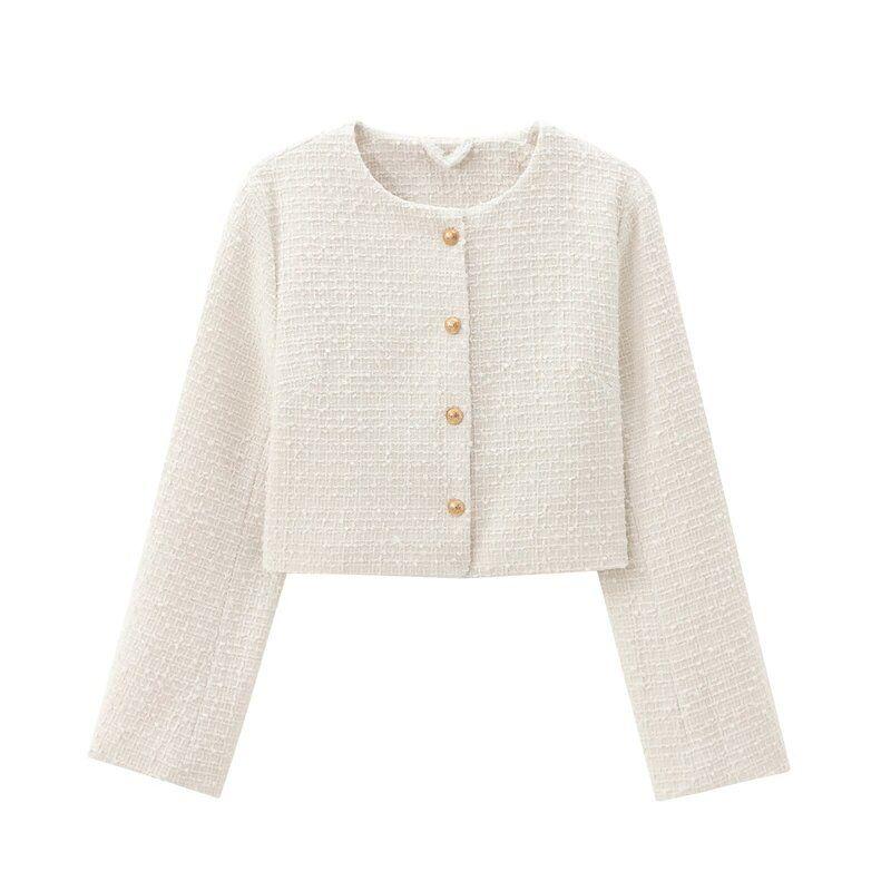 Fashion Style 2024 New Fall Women's Clothing Easiest for Match round-Neck Comfortable Single-Breasted Velvet Short Coat 1228992