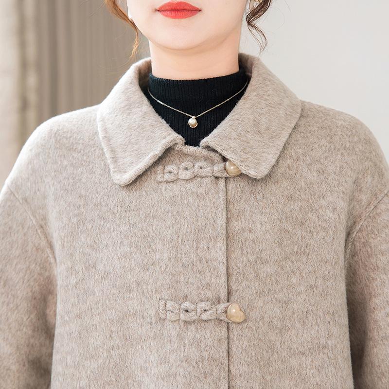 Mother's High-End Wool Coat for Middle-Aged & Elderly Women - Double-Sided, Mid-Length, Autumn/Winter Lapel Jacket