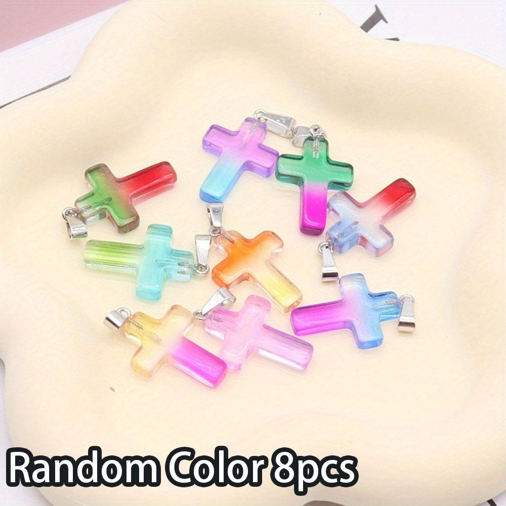 2/4/8pcs White Rings Gradient Solid Color Stone Cross Pendant Random Mixed Pendant Necklace Accessories DIY Jewelry Making DIY Bracelet Necklace