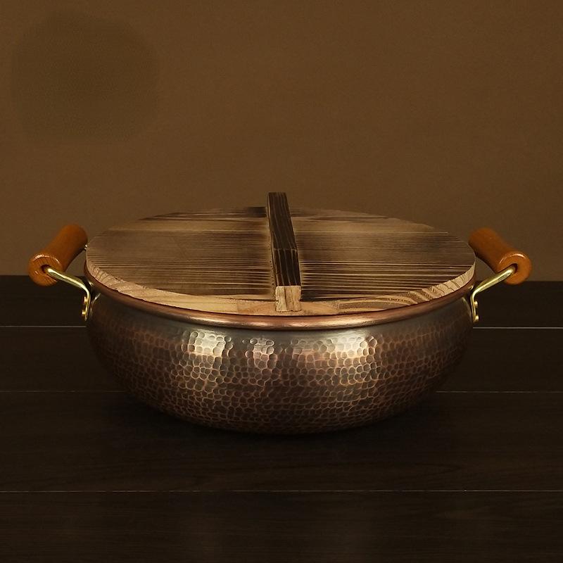 Old Copper Pot Induction Cooker Copper Pot Soup Pot Shabu Shabu Domestic Hot Pot Pots Anti Scalding Handle Copper Hot Pot