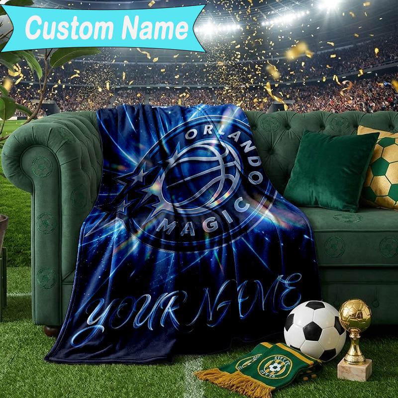 Custom Name Blanket Basketball Orlando Logo Blanket Bedding Blanket for Travel, Camping, Living Rooms, Offices, Sofas, Fan Christmas Gift