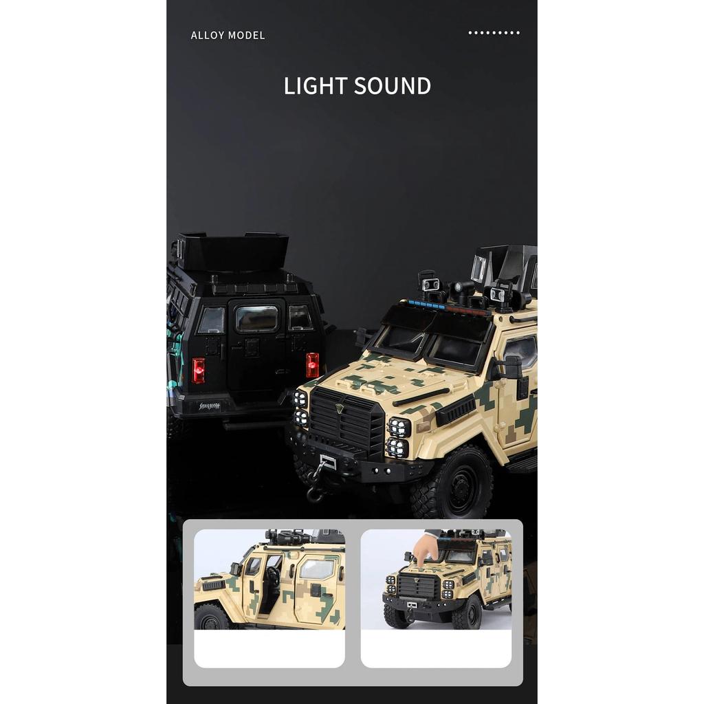 1/24 Ford Sword Toothed Tiger Armored Vehicle Alloy Die Cast Toy Car Model Sound and Light Children's Toy Collectibles Birthday Gift