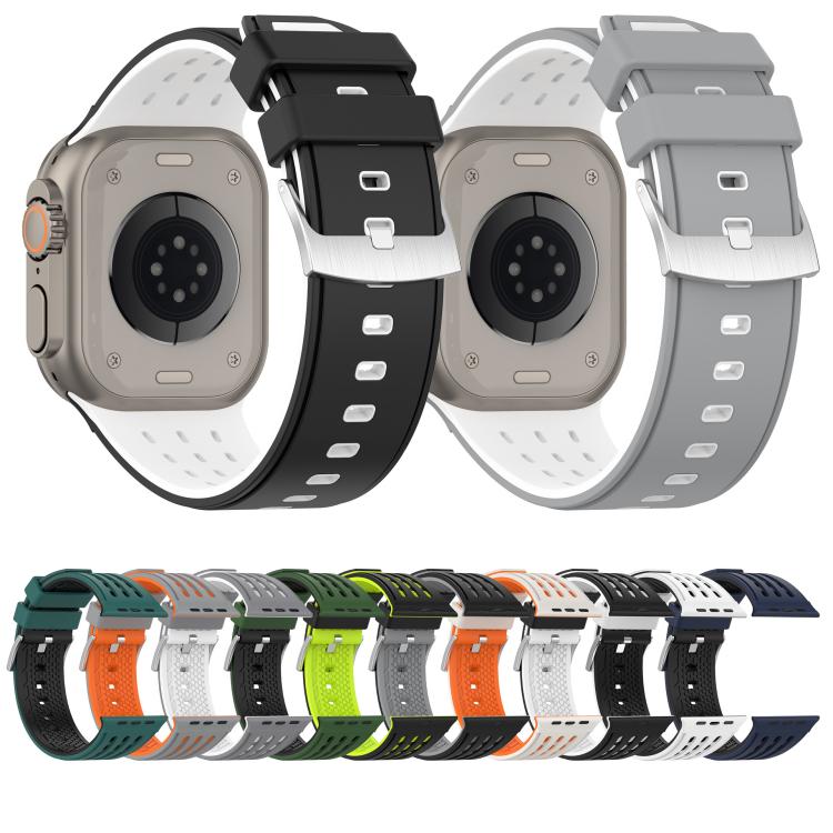 Vertical Hole Dual-Color Breathable Silicone Watch Band For Apple Watch 46mm 49mm 45mm 44mm, Adjustable Sport Replacement Strap