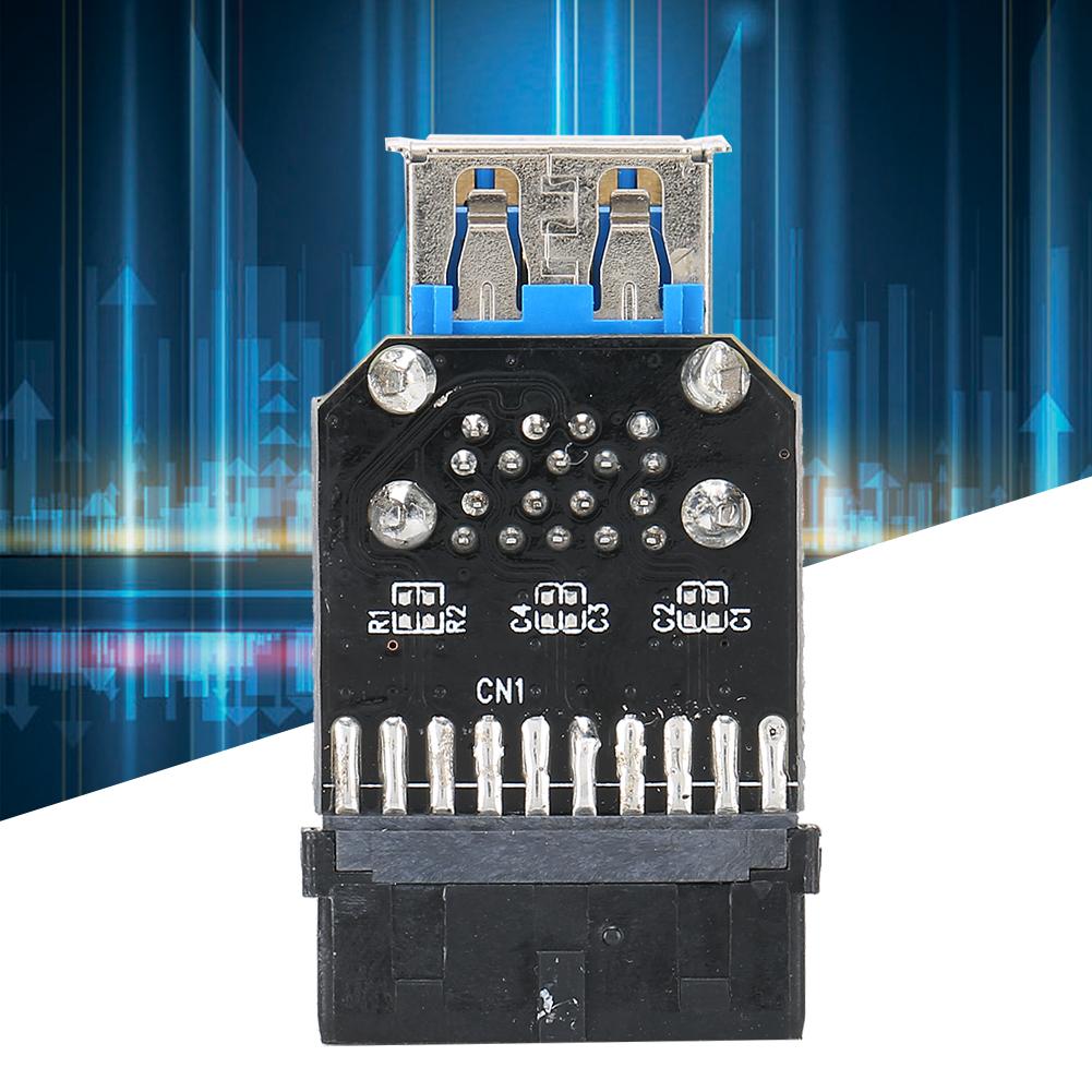 19PIN to 2-Port USB 3.0 Adapter Converter Black ABS Computer Equipment Accessories