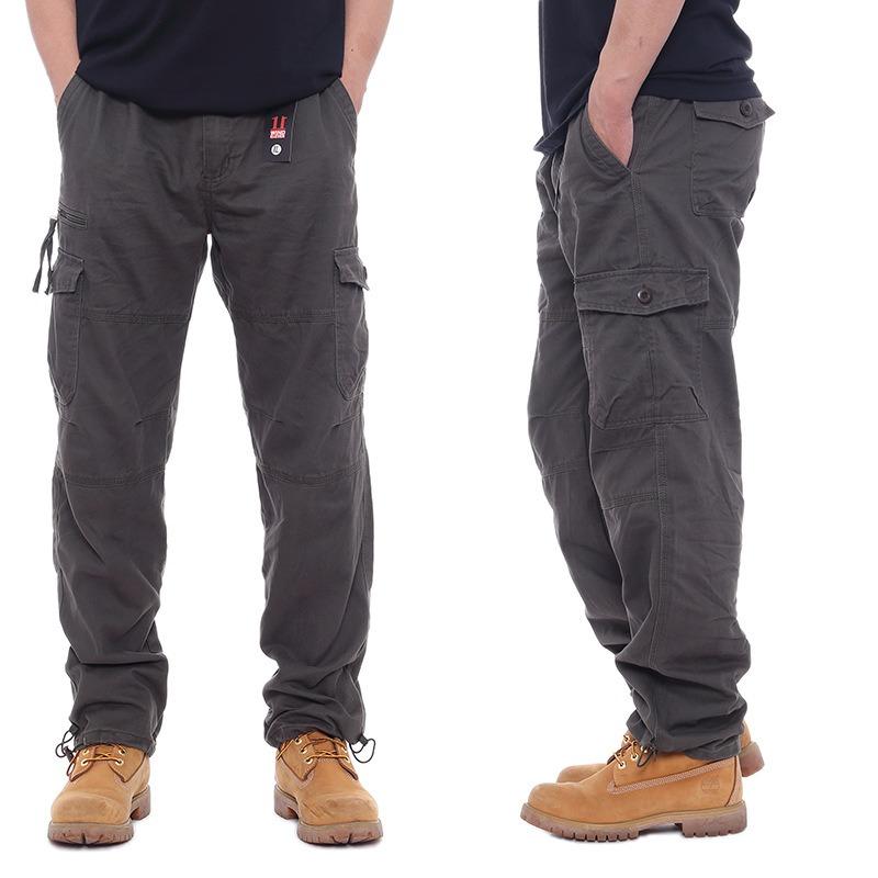 Men's Outdoor Tooling Casual Men's Trousers, Construction Site Labor Insurance Store Men's Washed Cotton Multi-bag Pants, Straight Casual Trousers