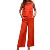 Terno feminino casual de verão com cor sólida e calça de perna larga
