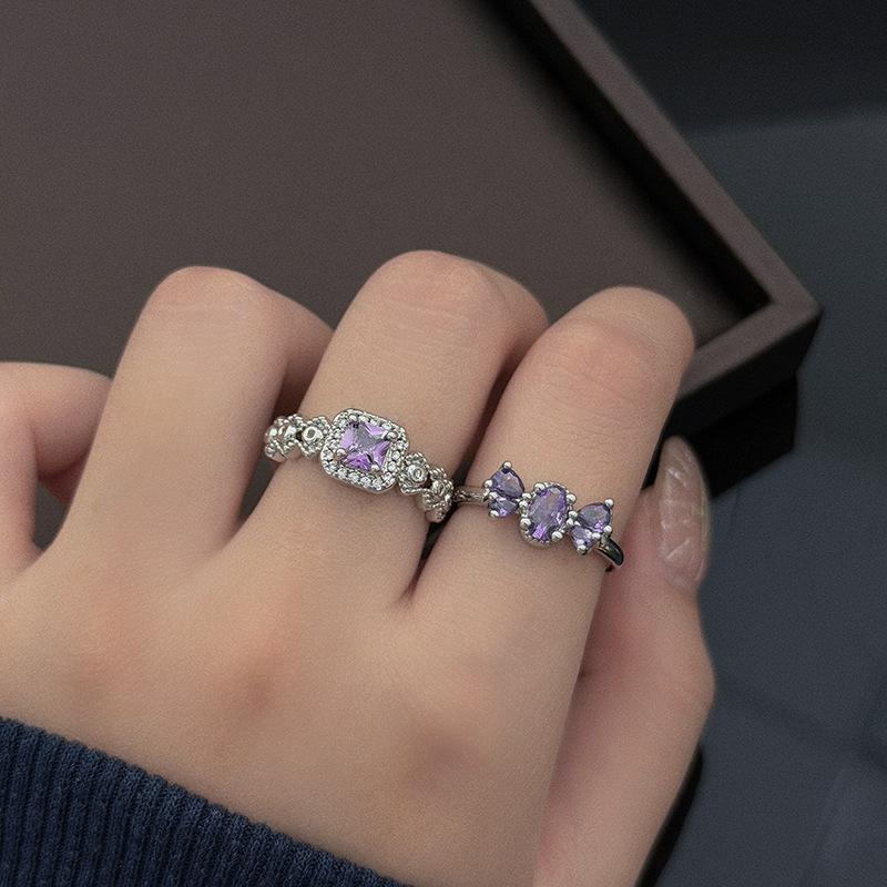 Super Fairy Retro Gothic Bow Purple Zir*****Pen Ring Niche High-End Stacking Wearing Personalized Ring Woman