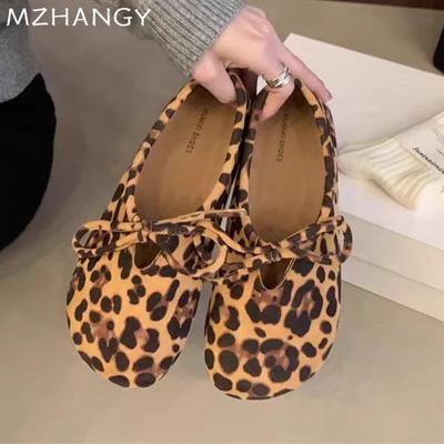 Fashion Bow Leopard Women Suede Flats Loafers Shoes Autumn New Fashion Casual Shoes Women 2024 Trend Walking Shoes Cozy Mujer Zapatos