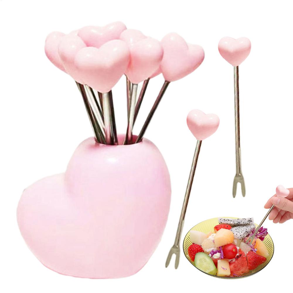 

Фруктовая вилка Милые вилки Столовые приборы из нержавеющей стали 10 штук Многоразовые шпажки Кухонный набор с подставкой для хранения Кухонные гаджеты