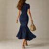 Elegantes lässiges gestreiftes Rüschenkleid mit kurzen Ärmeln für Damen – Neue Ankunft