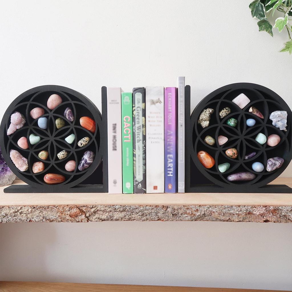 New Moon & Sun Round Wooden Wall Crystal Shelf - Home & B&B Pendant Decor