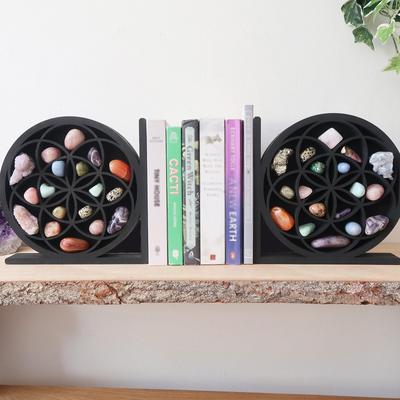 New Moon & Sun Round Wooden Wall Crystal Shelf - Home & B&B Pendant Decor